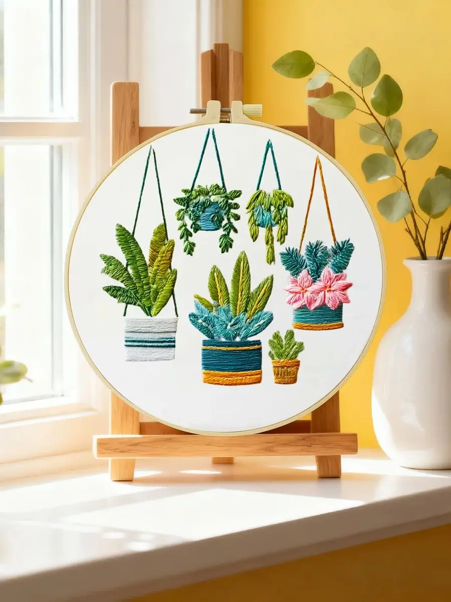 1 Stück 20X20CM/15X15CM 7,87/6,3 Zoll Grünpflanzen Stickerei Starter-Kit DIY-Kit DIY-Stickerei-Set Handarbeiten Malerei – Detail 6