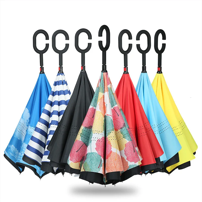 

Reverse Umbrella C-type Handless Long Handle Umbrella Car Double Layer Umbrella Reinforcement Sunny Umbrella Creativity Non-hold