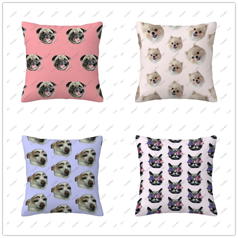 animals cute dog funny cat head Pillow cover decoration sofa home holiday double-sided short plush cushion covers back pillows