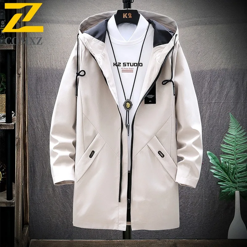 COMXZ Padding Coat Mid-Length Solid Color Hood Camping Windproof Parka Loose Thickened Cold Protection Autumn Winter Trench Coat