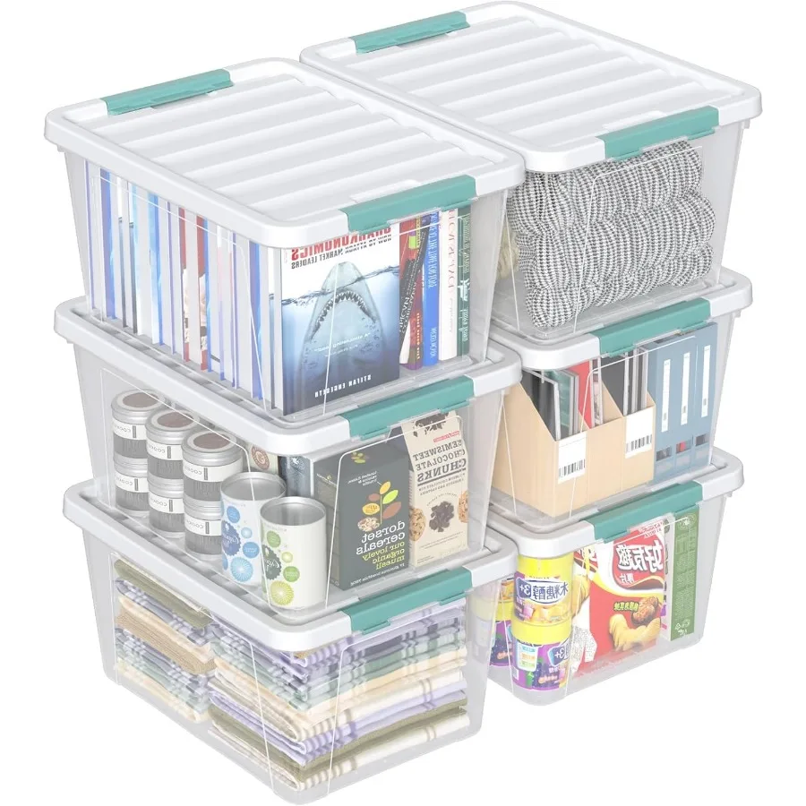 

35 Quart Plastic Clear Bins with Lids Plastic Storage Boxes 6 Packs
