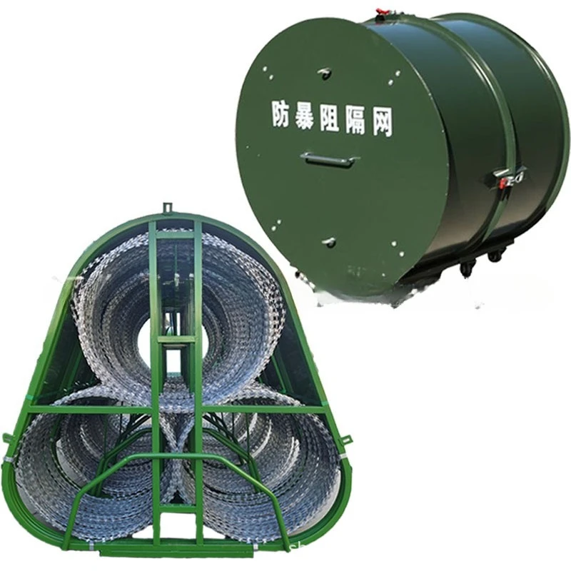 شبكة حاجز مقاومة للانفجار، شبكة سلكية شائكة من نوع ثعبان البطن، ثلاث أسطوانات على شكل منتج، أسطوانة محمولة، حاجز الطريق، النمل