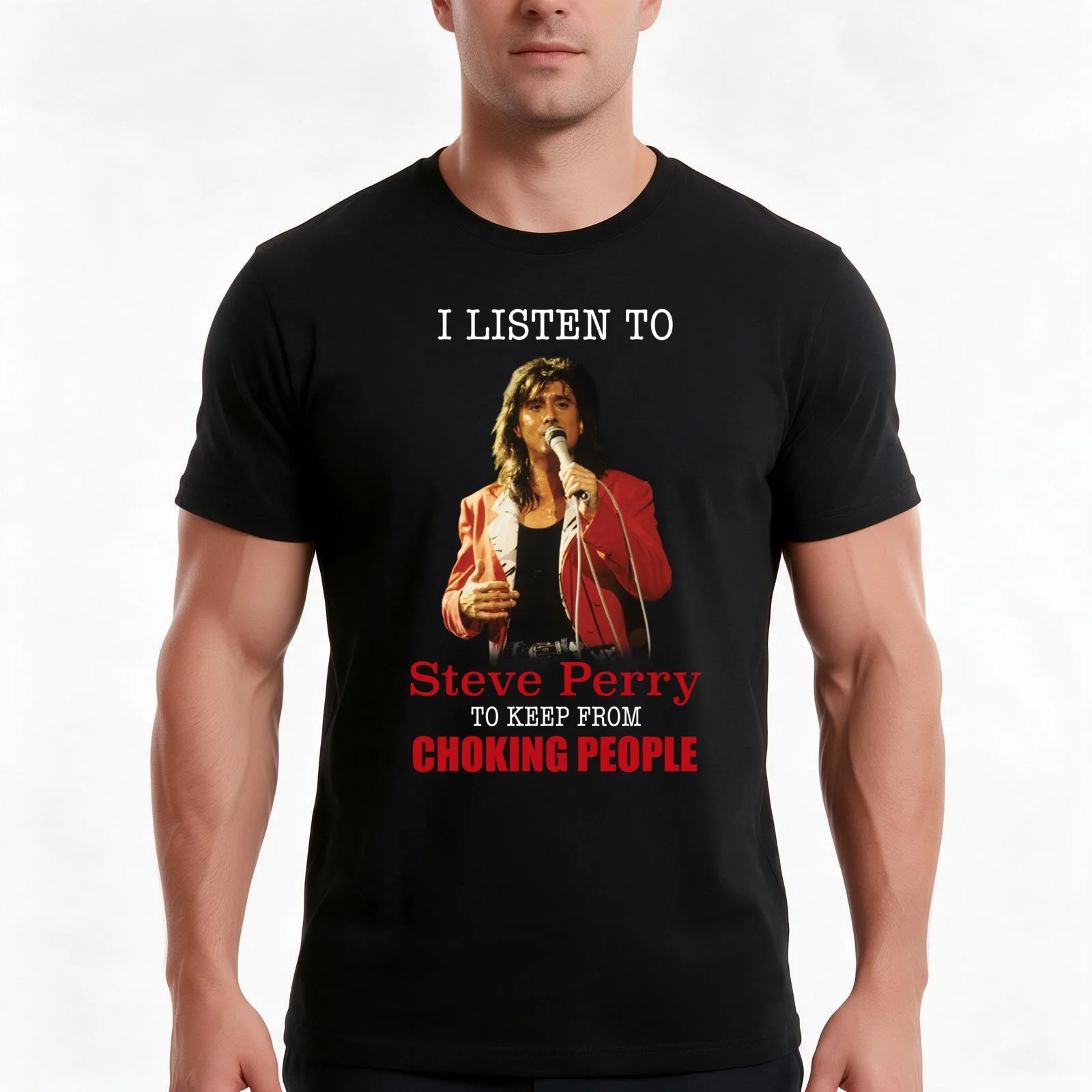I listen to Steve Perry T-Shirt, Summer Casual Cotton Tee, Oversized Streetwear Tops, Vintage Graphic Print, Unisex Men Women