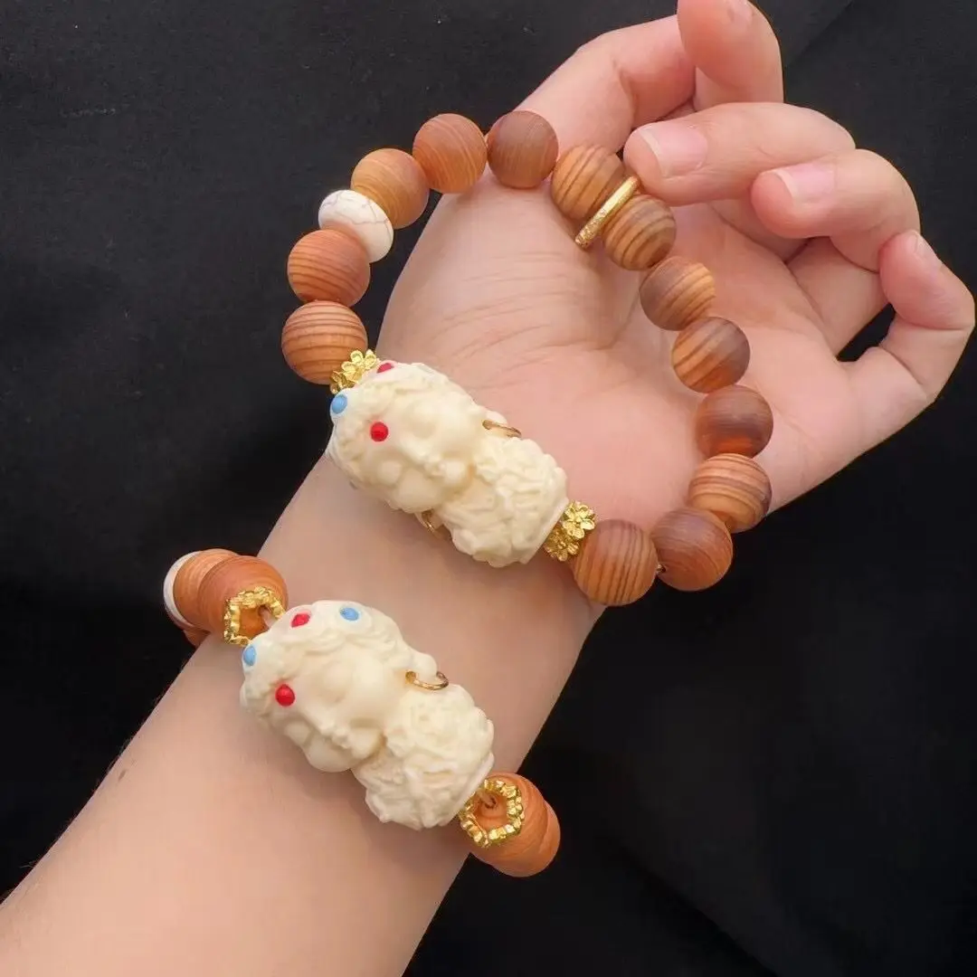 High Oil Thuja Wood with Ivory Fruit Mother Bracelet Men's and Women's All-match Necklace Long Simplicity Plate Play Handstring