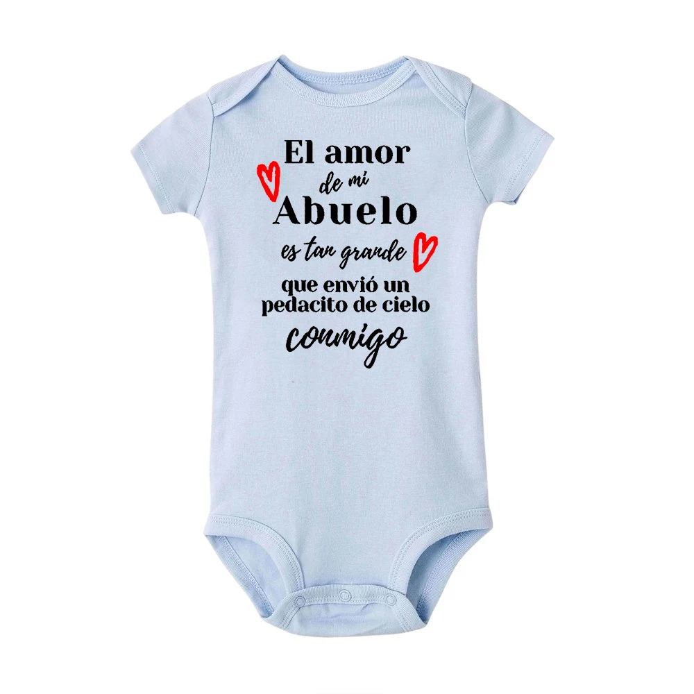 Unisex espanhol imprimir bebê bodysuit, El Amor Mi Abuelo Es Tan Grande, macacão recém-nascido, menino e menina macacão, roupas de verão