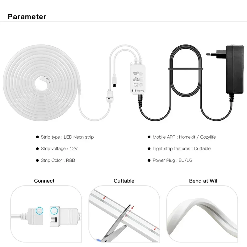 Homekit Neon LED Strip Lights LED Neon Flexible Tape Gaming LED Lamp with Music Sync Compatible with Alexa Google Assistant Siri