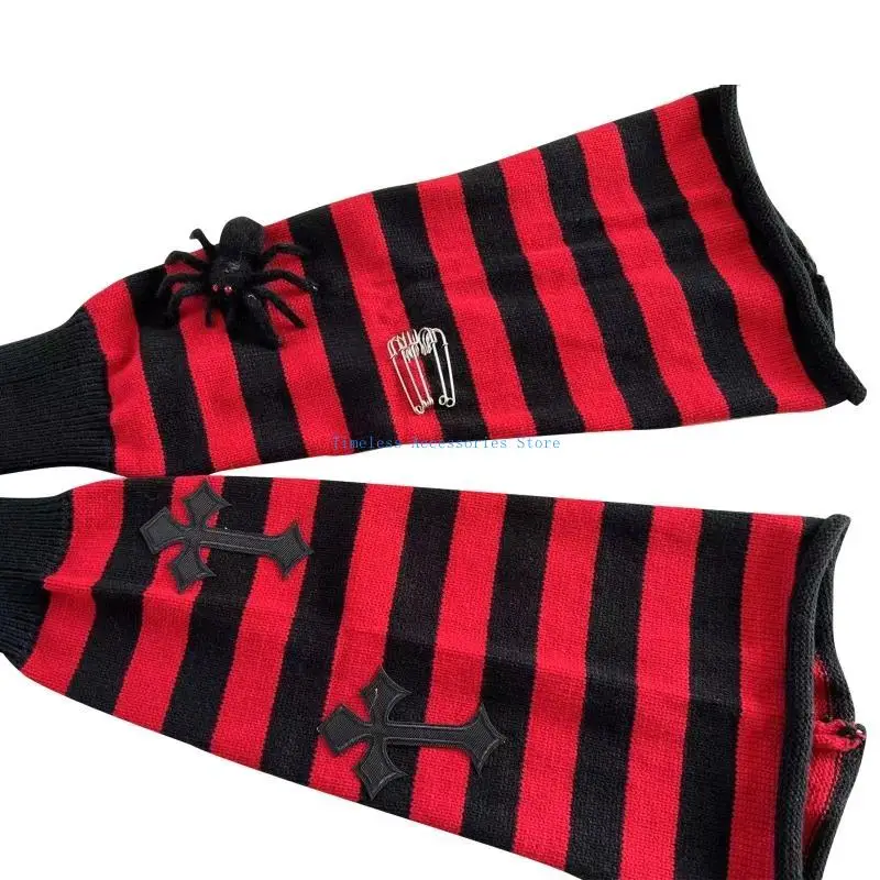97QE Harajuku for Cross Leg Warmers 80s Party Dance Knitted Striped Socks for Women
