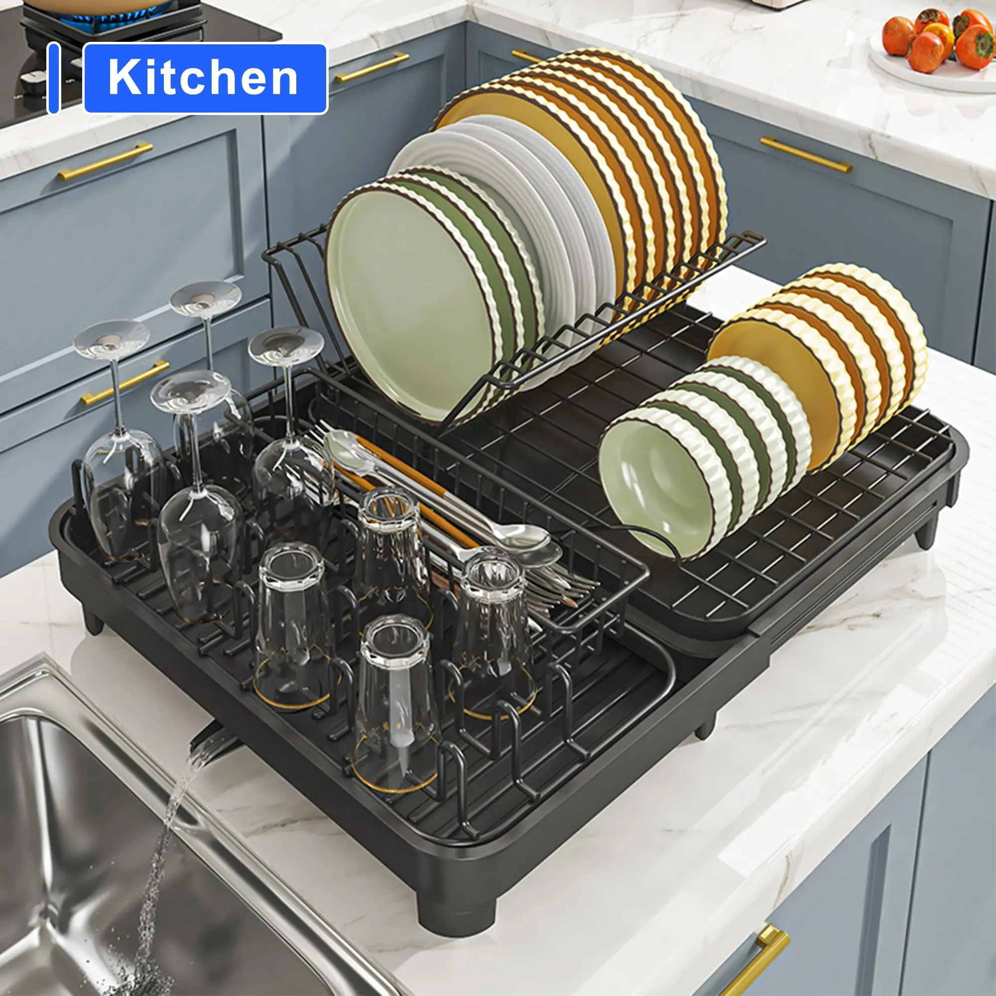 Expandable Drainage Rack Without installation Metal Dish Drying Racks for Kitchen Counter Drain Board Multifunctional Storage