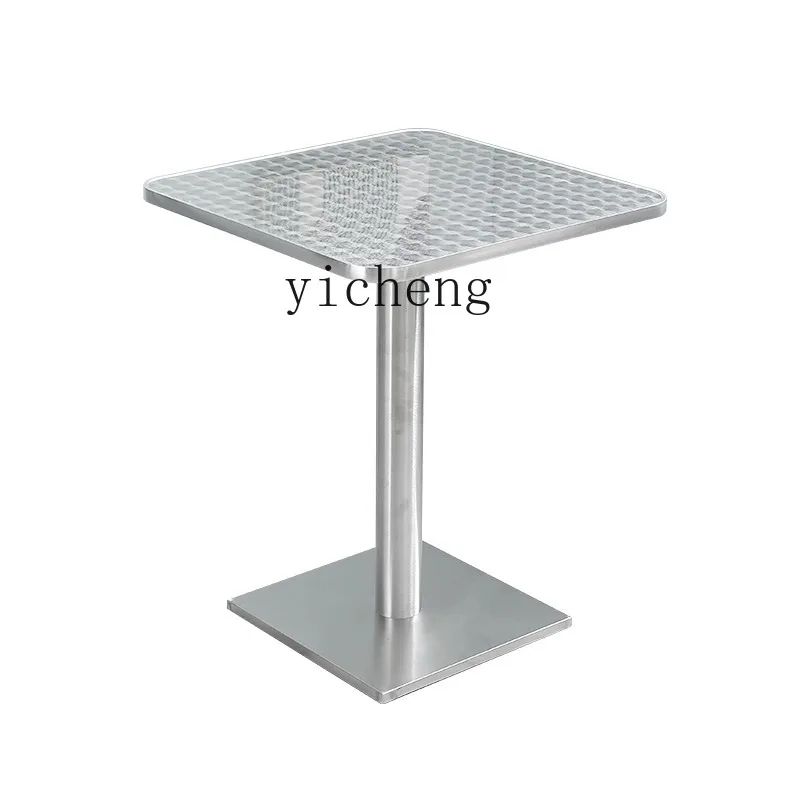 Tqh Simple Industrial Style Coffee Table Small round Table Negotiation Stainless Steel Fixed Foot