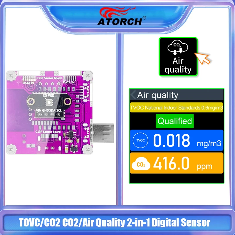 ATORCH ACD15P TOVC/CO2 CO2/Air Quality 2-in-1 Digital Sensor