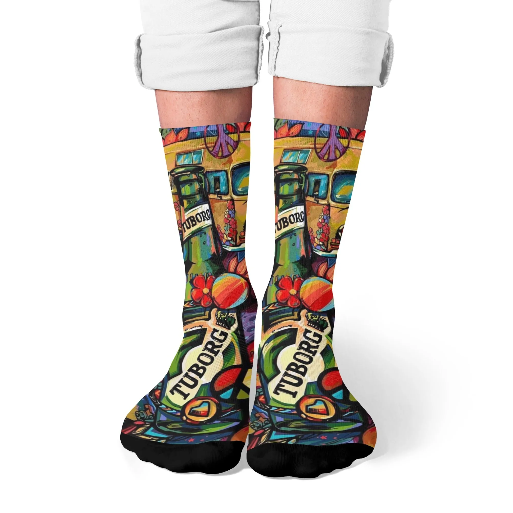 

Pop hippie culture theme printed socks novel Harajuku retro trend men's socks funny street hip-hop socks party holiday gift