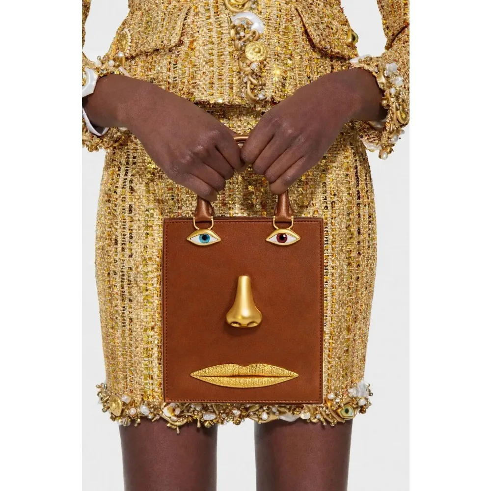 

2026 New Women's Retro 3D Face Handbag Niche Design Adult Girls Square Single Shoulder Bag Ladies PU Crossbody Bag