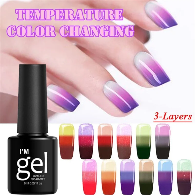 1 Unidade de Esmalte em Gel Termocrômico de 3 Camadas, Removível por Imersão, para Nail Art UV e Manicure
