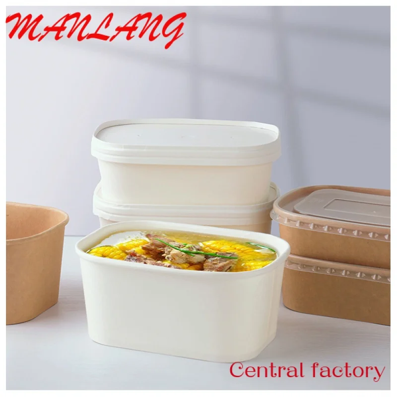 Custom  Paper Rectangle Container Biodegradable Food Containers Custom Factory Rectangle Takeaway Bowl Disposable Kraft Box Simp