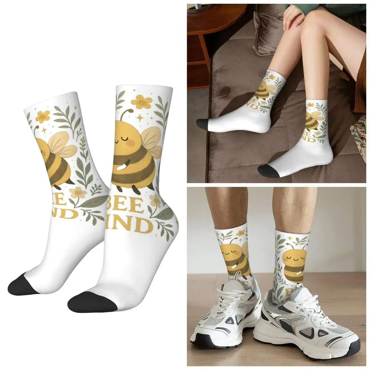 

Носки All Seasons Bee Kind Cute Bumblebee Floral с надписью «Sgentle Kindness», спортивные носки средней длины в стиле Харадзюку, повседневные носки