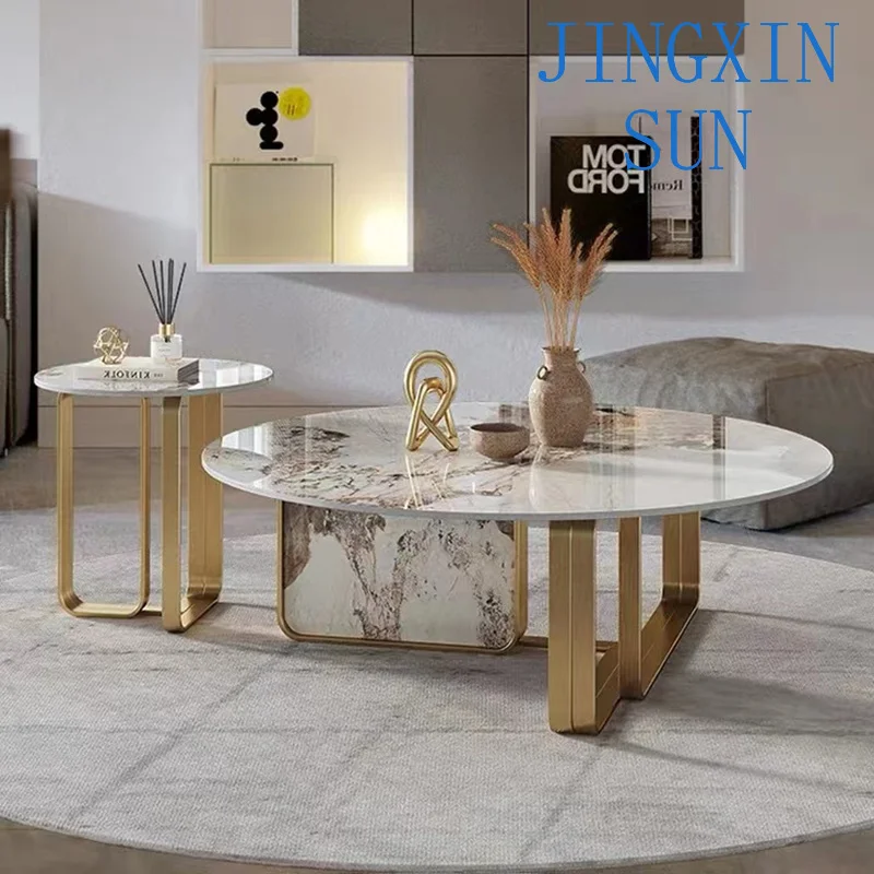 Customized Light Luxury Modern Round Edge Table Combination Designer Recommended Pandora Rock Plate Minimalist Living Room