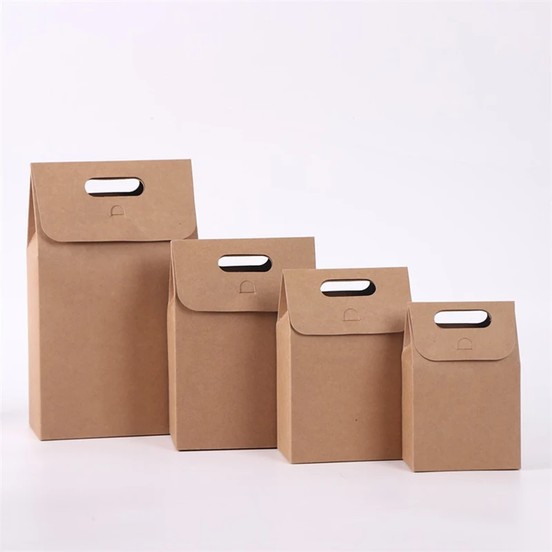 

10PCS Gift Box With Handle Cookie Muffin Cupcake Baking Cake Packaging Boxes Kraft Paper Bags