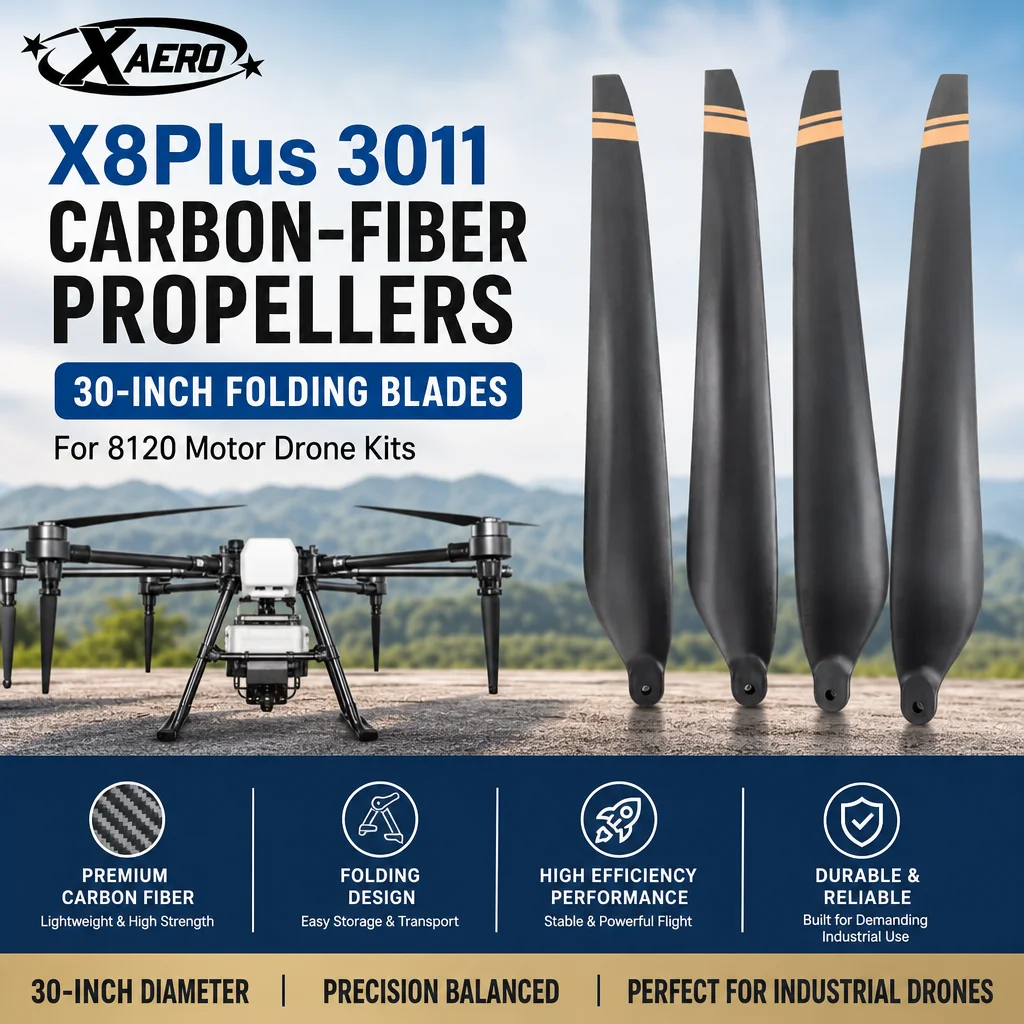 Hobbywing X8Plus 3011 Carbon-Fiber Propellers | 30-Inch Folding Blades for 8120 Motor Drone Kits