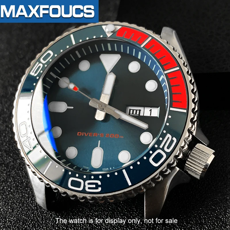Leuchtender Zeiger bei 12 Uhr, schräger Keramik-Lünetteneinsatz, MOD SKX007 Divers, passend für 31,5 x 30,5 mm, kristallschwarzes Uhrenzubehör – Detail 8
