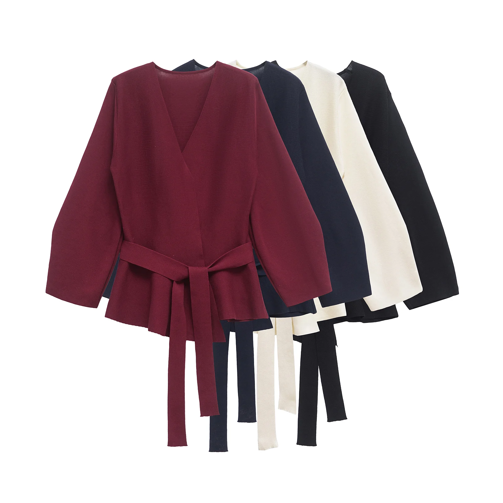 

Autumn New Women Shoulder Pad Belt Knit Blazer Women Retro V-neck Long Sleeve Versatile Female Coat Women Clothes