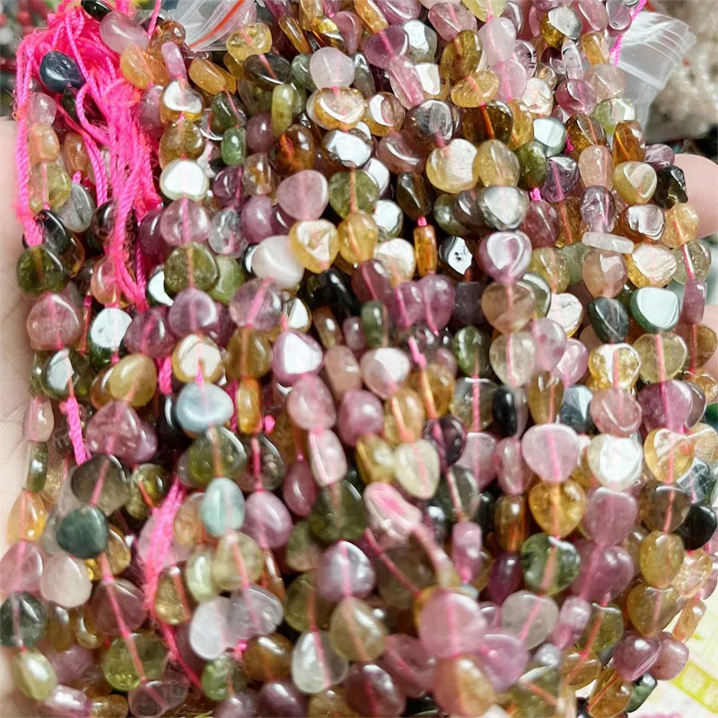 Rare Heart Shape Tourmaline Necklace 4*7to8MM Clear Brazil Candy Rainbow Natural Stone Beads Women Luxury Varnish Gemstone