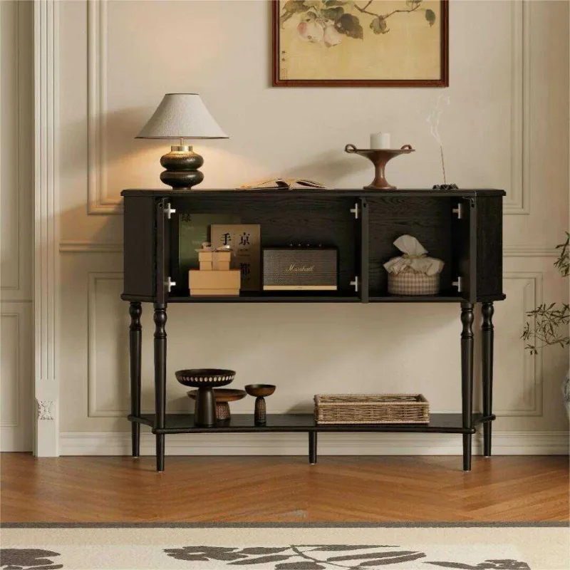 

Retro solid wood black porch cabinet entry hall storage light luxury fragrant cloud yarn meal