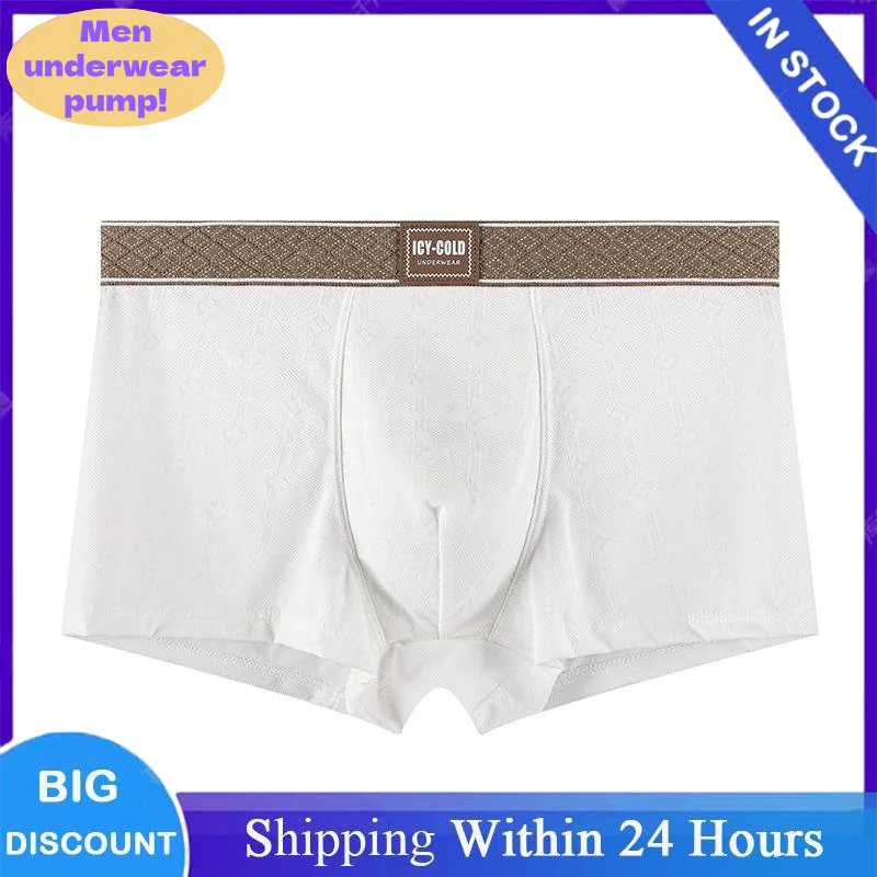 Neue Brush Men's Ice Silk Einfarbige Strukturierte Boxershorts, Mittlere Taillenhöhe, Übergröße, Atmungsaktive Antibakterielle Unterhosen für Männer 10A