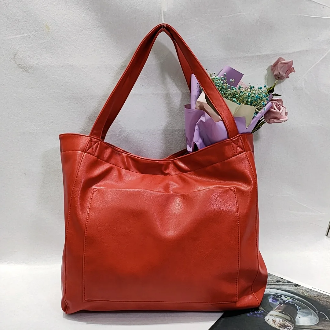 2025Women Oversized Portable Travel Shoulder Bags Top-handle Bags Soft Leather Handbags