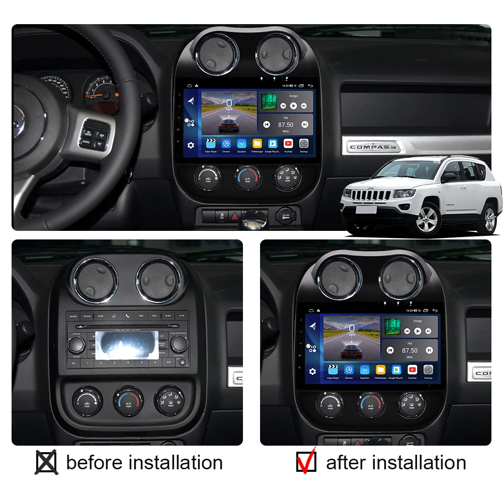 2din Radio samochodowe Android 12 Auto dla jeepa kompas patriota 2009 -2016 odtwarzacz Audio multimedialne Stereo jednostka nawigacji GPS DSP