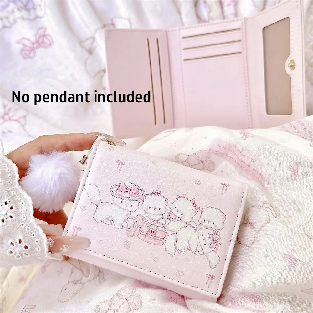 Portable Kawaii Cat Print Short Wallet PU Leather Multipurpose Money Bag Pink Foldable Coin Purse Women Girl Travel