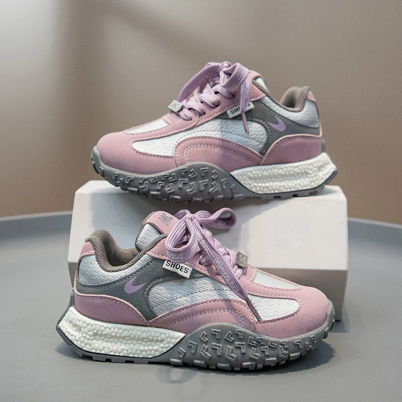 Kids Tire Sole Chunky Dad Sneakers, Toddler Boy Girl Mesh Color Block Walking Shoes, Soft Sole Fashion Casual Thick Sole, Pink