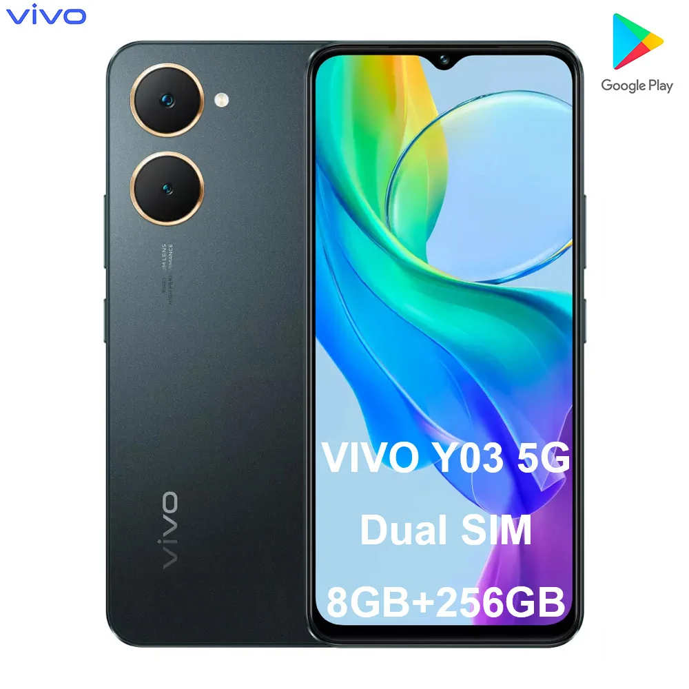 Vivo Y03 6.56' high-definition display, high-performance chip, smart j face recognition, unlock mobile phone 8GB+256GB/5000mAh