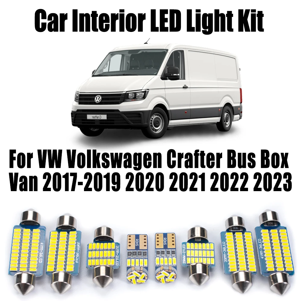 

11 шт. Canbus для VW Volkswagen Crafter Bus Box Van 2017-2021 2022 2023 светодиодный комплект внутреннего освещения для чтения карт, автомобильные аксессуары