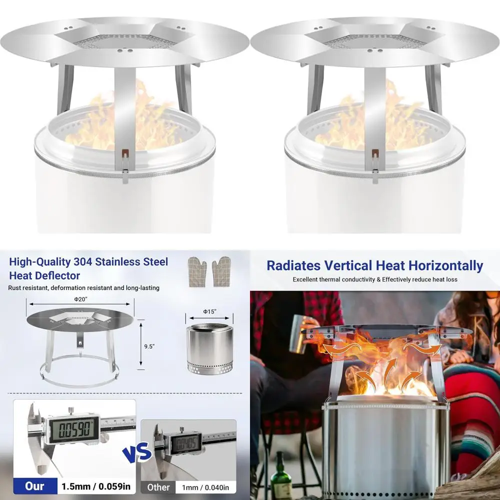 

15 Stainless Steel Heat Diffuser with Grill Gloves and 6 Hoop, Perfect for Camping and Redirecting Heat
