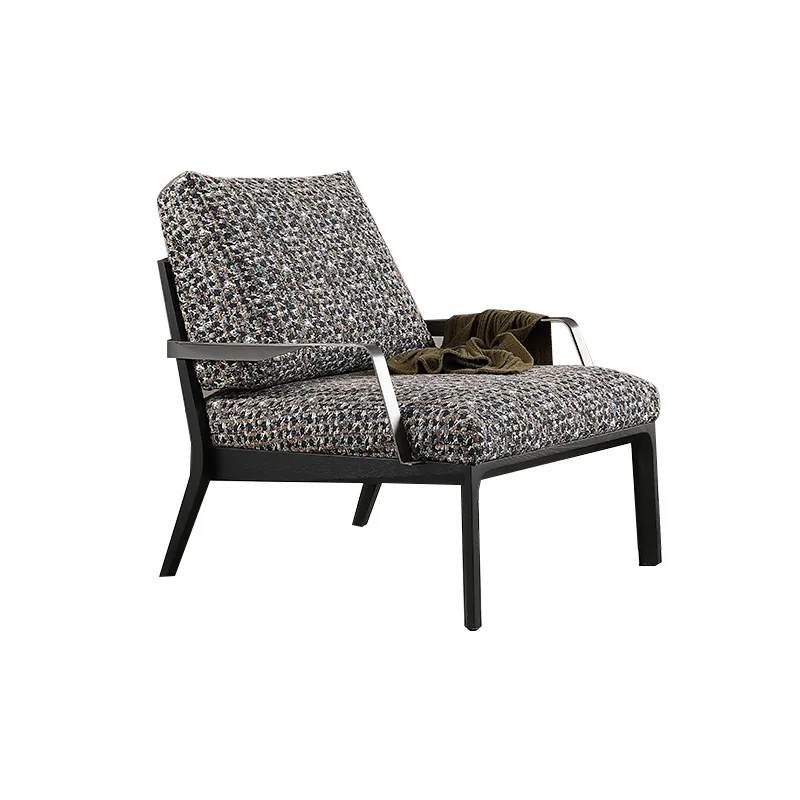Italian single sofa leisure chair living room modern light luxury minimalist bedroom balcony solid wood chair
