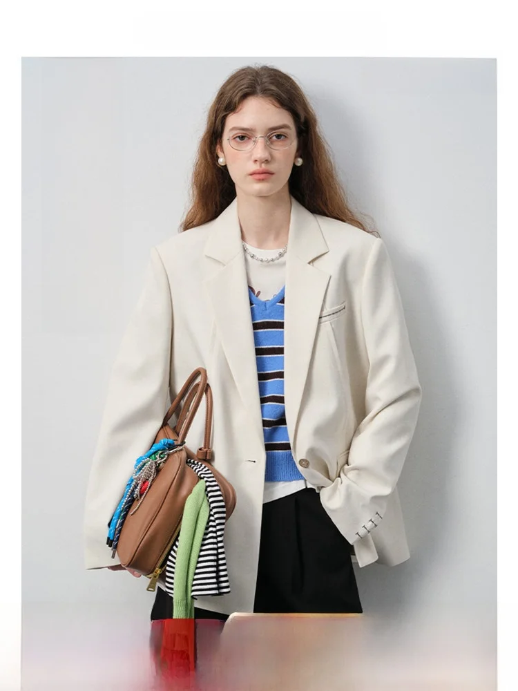 

Женский пиджак VEGA CHANG 2026: Новинка, свободный крой, на одной пуговице, простой, для офиса, с длинными рукавами