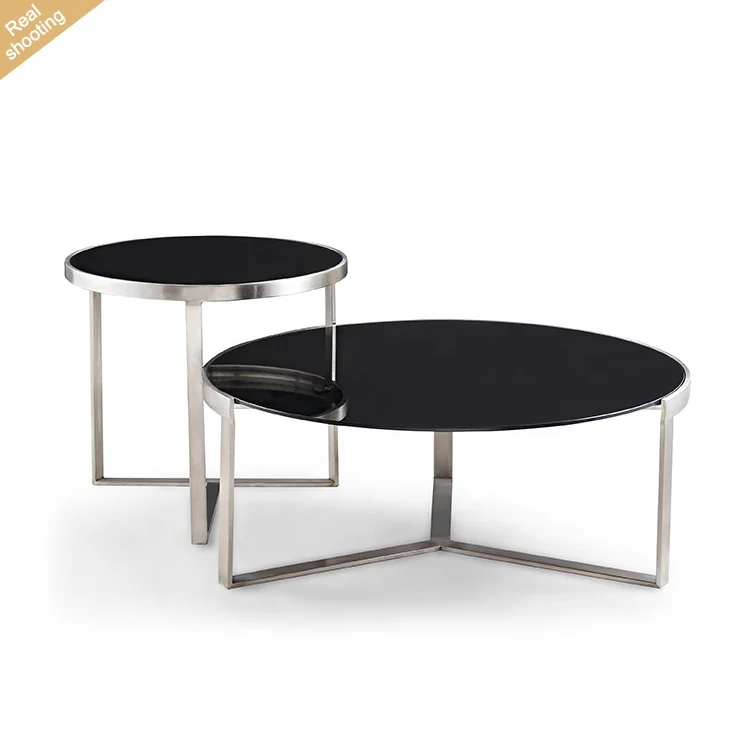 

Factory Direct Modern Round Simple Combination Coffee Center Table Glass Top Tea Table for Living Room