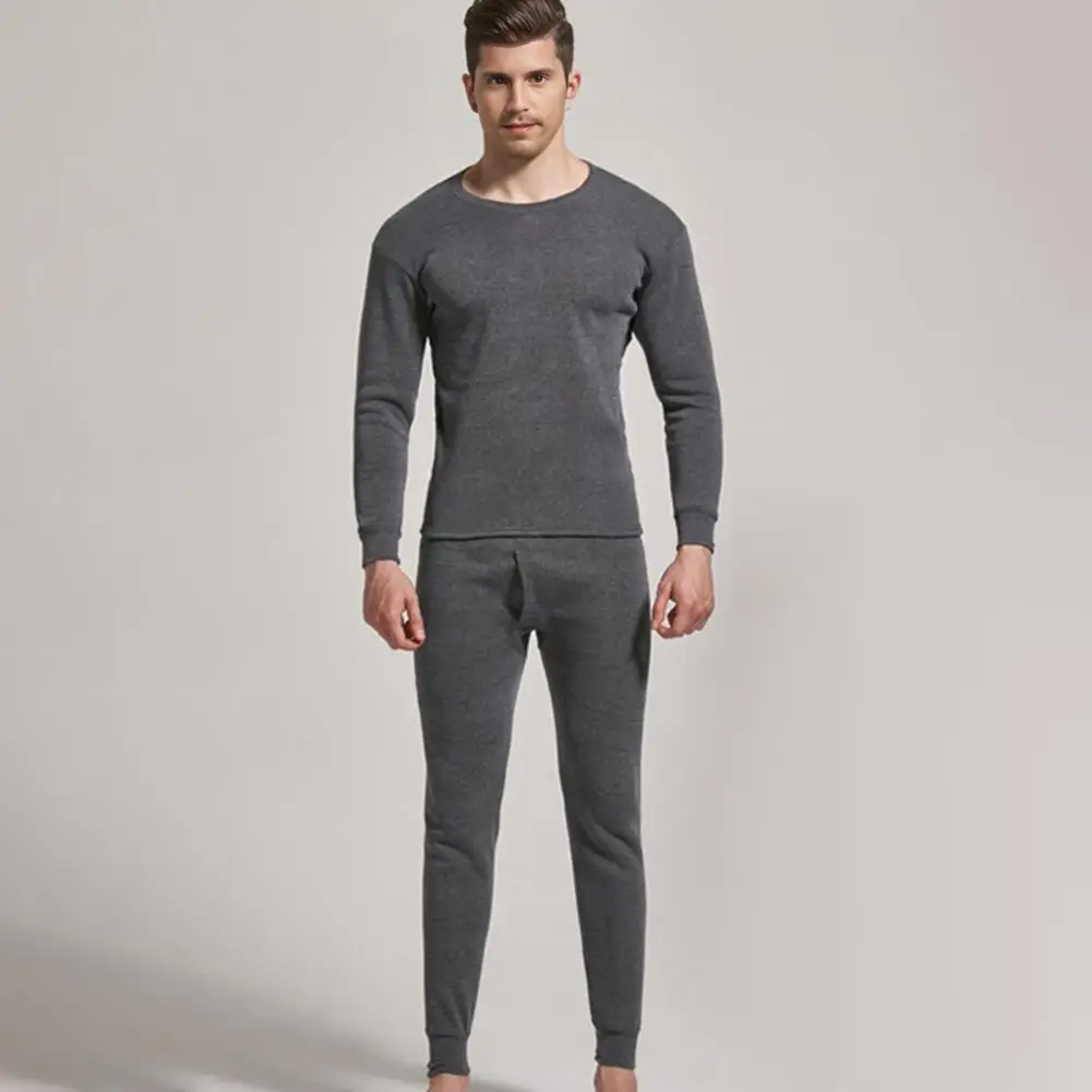 Thermal Clothing Set Men Thermal Underwear Set Men\'s Winter Thermal Underwear Set 2-piece Round Neck Long Sleeve for Weather