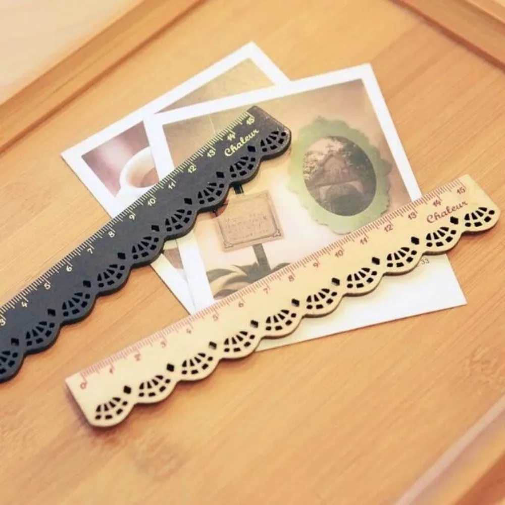 2pcs/lot 15cm Hollow Lace Design Wooden Straight Ruler Tool Measuring Ruler Office Accessories Student\'s Gift Writing Materials