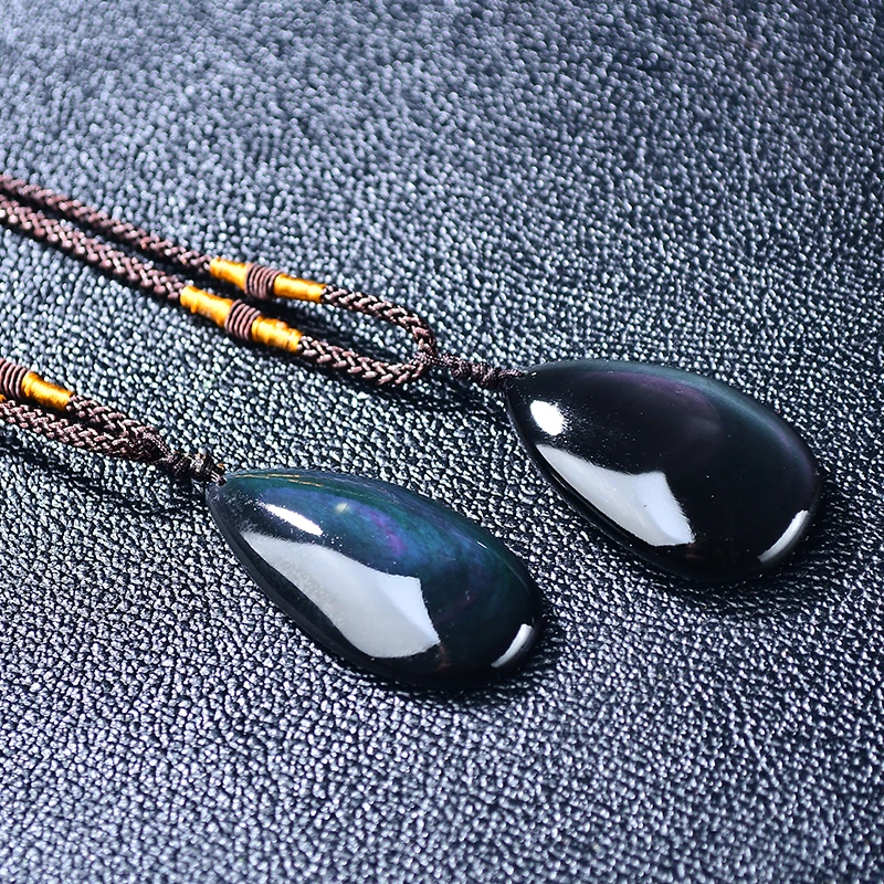 Natural Stone Pendant Black Obsidian Rainbow Eye Bead Droplet jewelry Stone Pendant Necklaces Transfer Lucky Love Jewelry Gifts