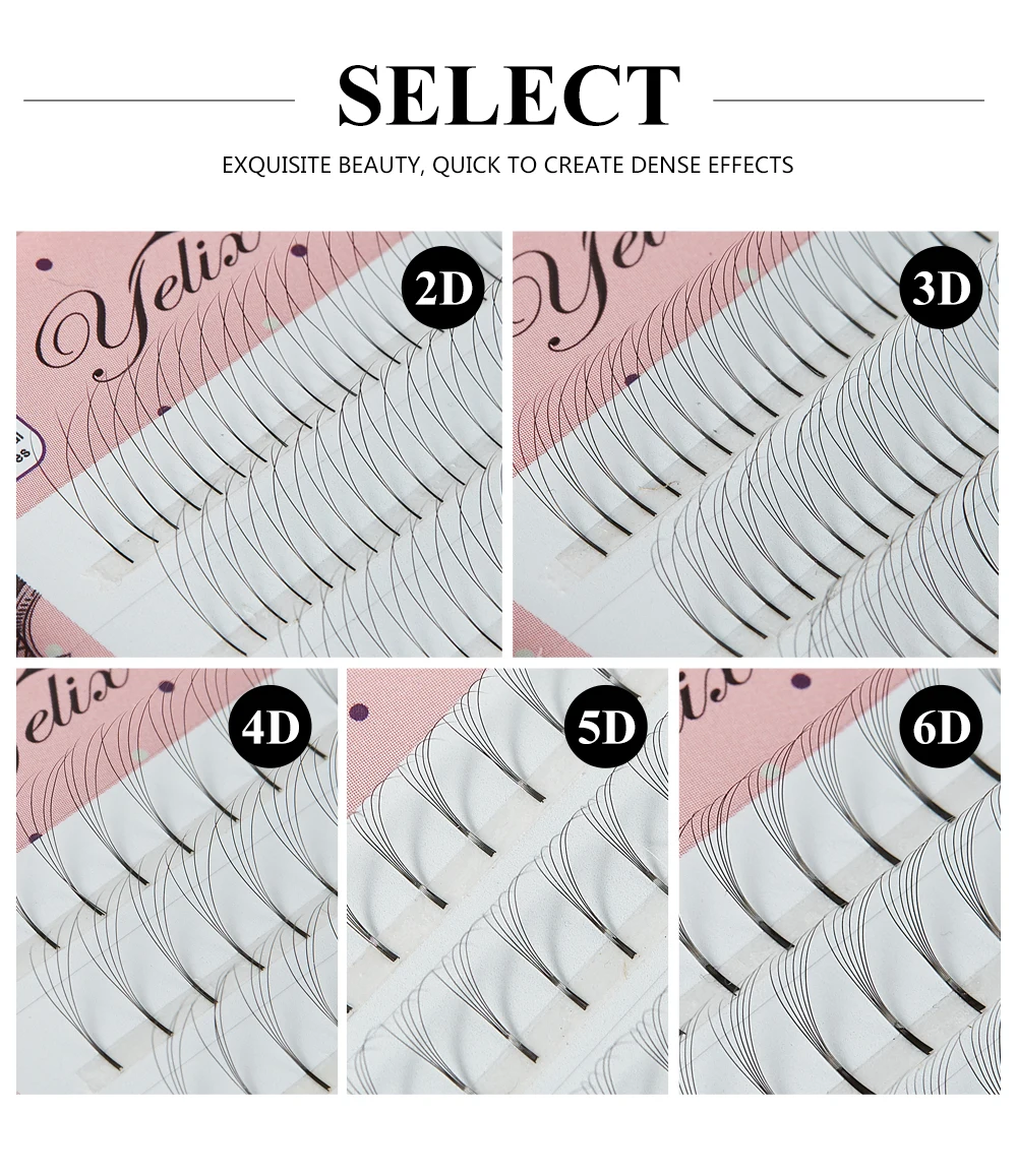 Yelix Russian Volume Eyelash Extensions 2D 3D 4D 5D 6D Premade Volume Fans Cluster Lashes False Eyelashes Cluster