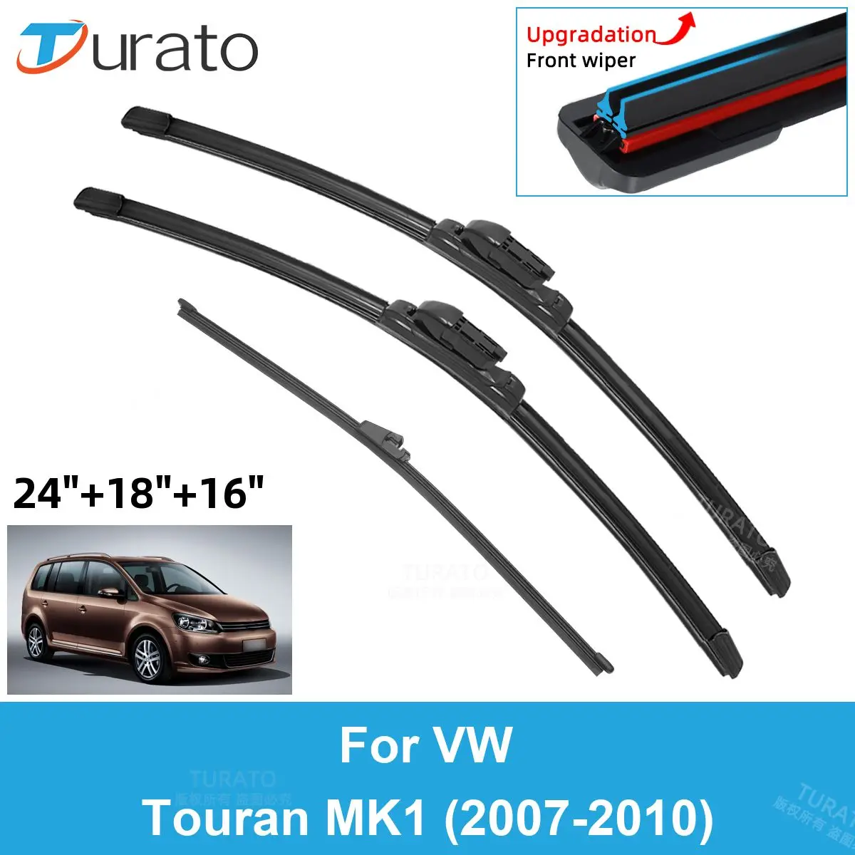 

3PCS Car Wiper Blades for 2007-2010 VW Touran MK1 Front Rear Windshield Wipers Double Rubber Car Accessories 2007 2008 2009 2010