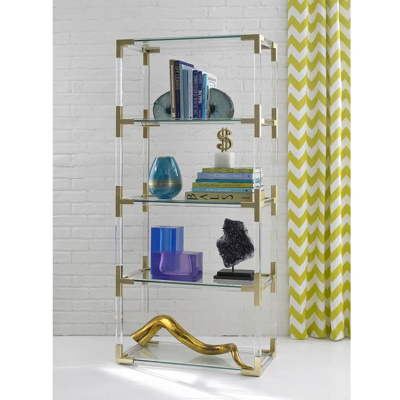 

Light luxury boutique acrylic bookshelf Stainless steel gold display shelf Clothing store Transparent tempered laminated shelf