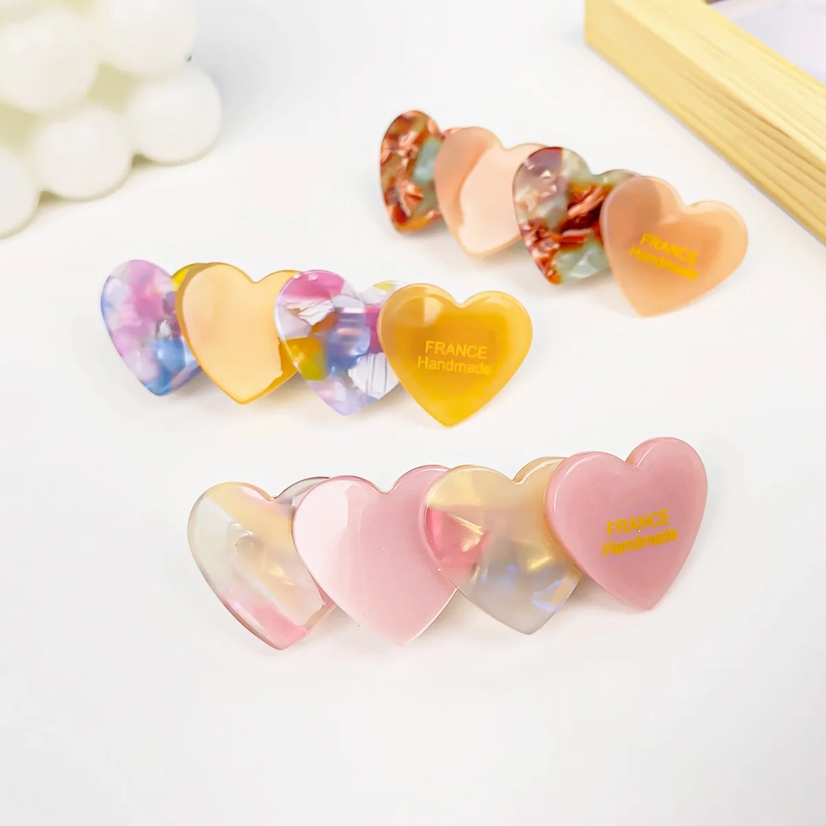 Wholesale French Advanced Retro Love-Heart Spring Clip Fashion Acetic Acid Hairpin Female Side Clip Hair Accessories