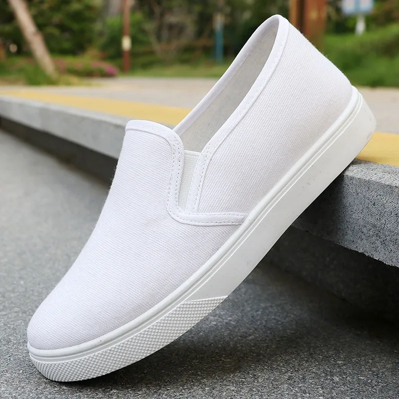 White Slip On Canvas Shoes Non Slip Flat Work Nurse Casual Sneakers Unisex view 2