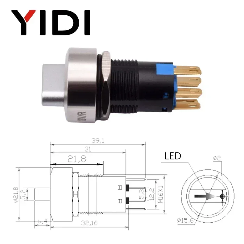 16mm Metal Rotary Selector Switch 2 3 Position On Off 12V Led Red Green Stainless Steel Push Button Switch 1NO1NC Latching SPDT