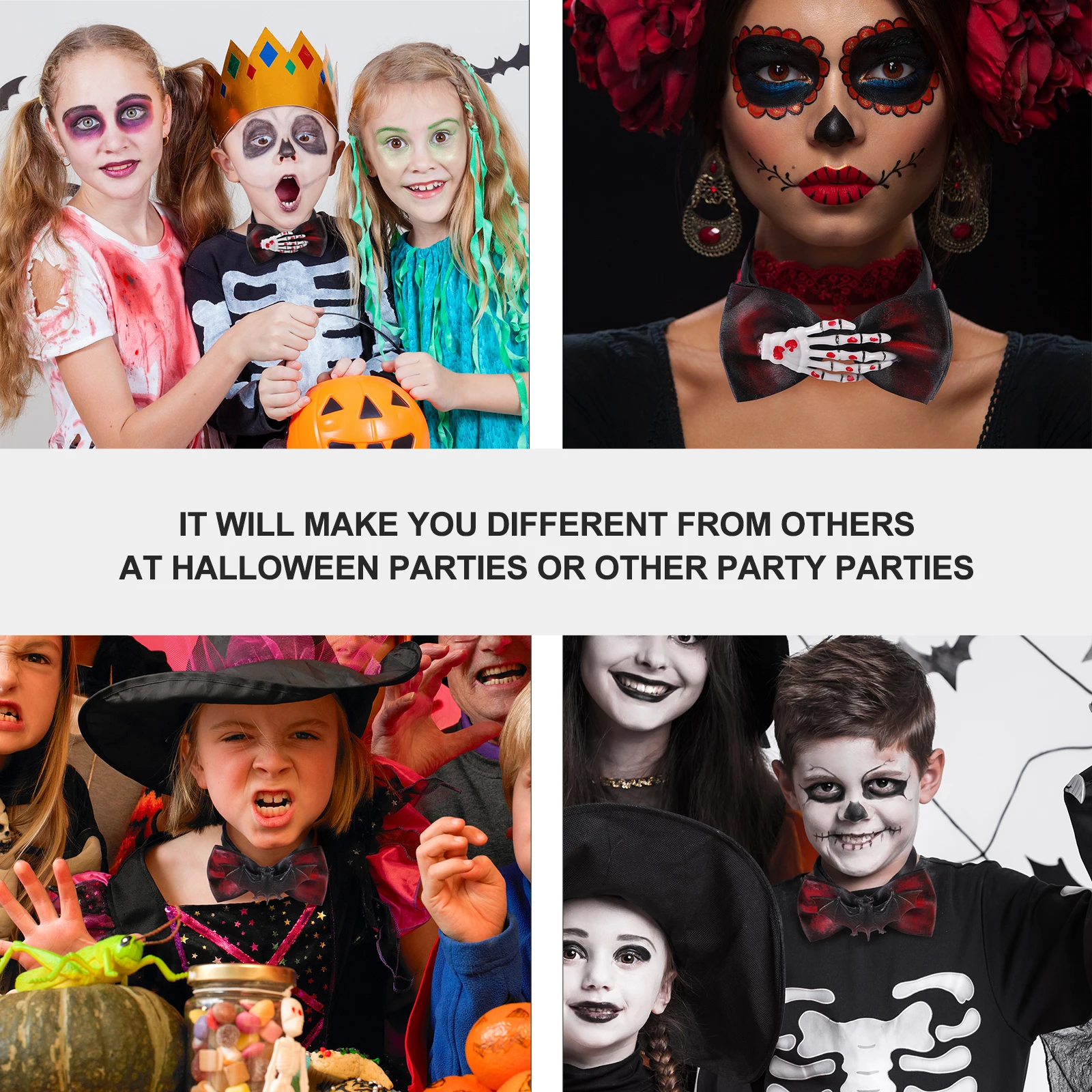 

2pcs Halloween Bat Claw Bow Tie Adjustable Neck Size Plastic Cloth Durable Party Cosplay Decorative Photo Prop Gift Men Kids