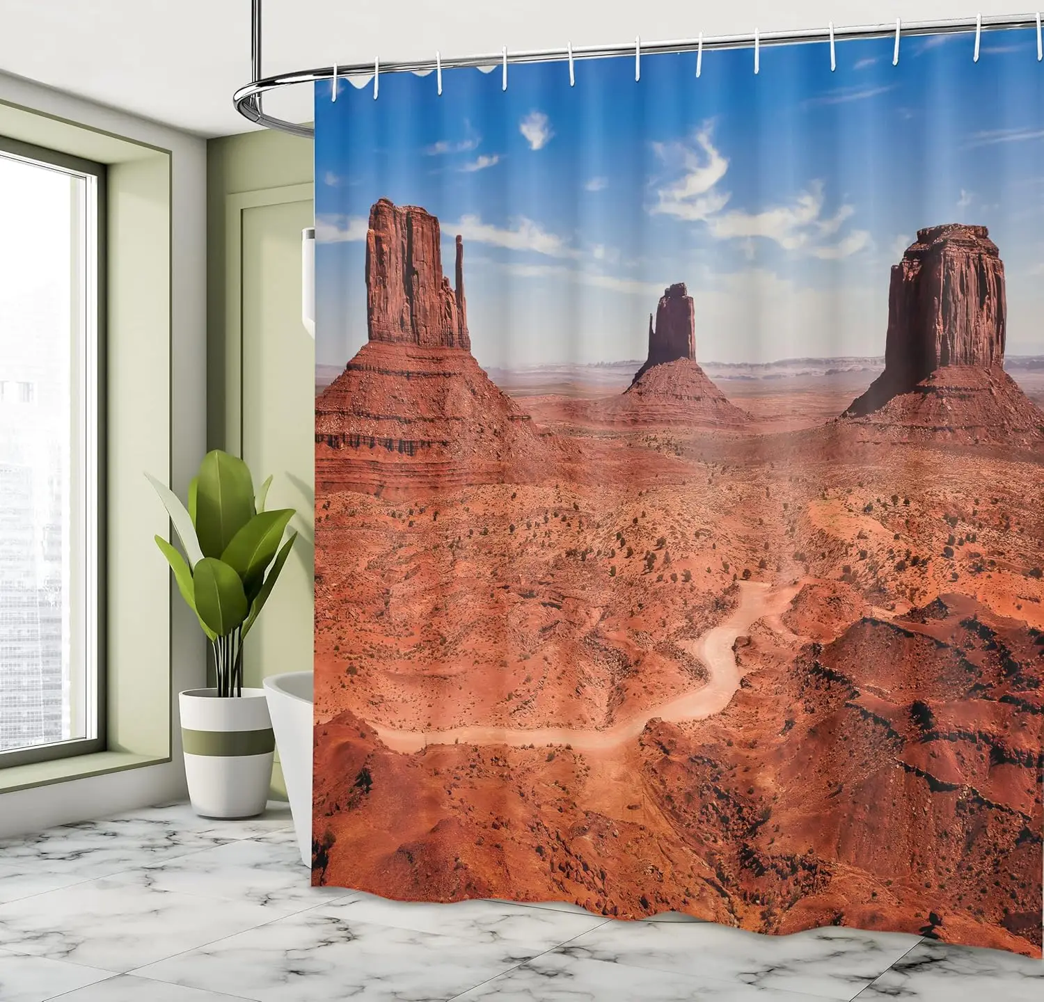 

Занавеска для душа с крючками «Пустынный каньон» – пейзаж Мемориальной долины, Аризона, Дикий Запад, декор для ванной комнаты в стиле национального парка