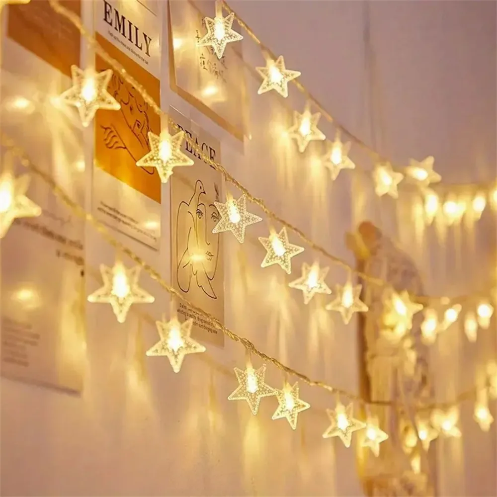 1.5M10LED/3M20LED Star Shaped Light String, Battery Powered, Indoor LED Decorative Lights, Suitable For Holiday Party Decoration