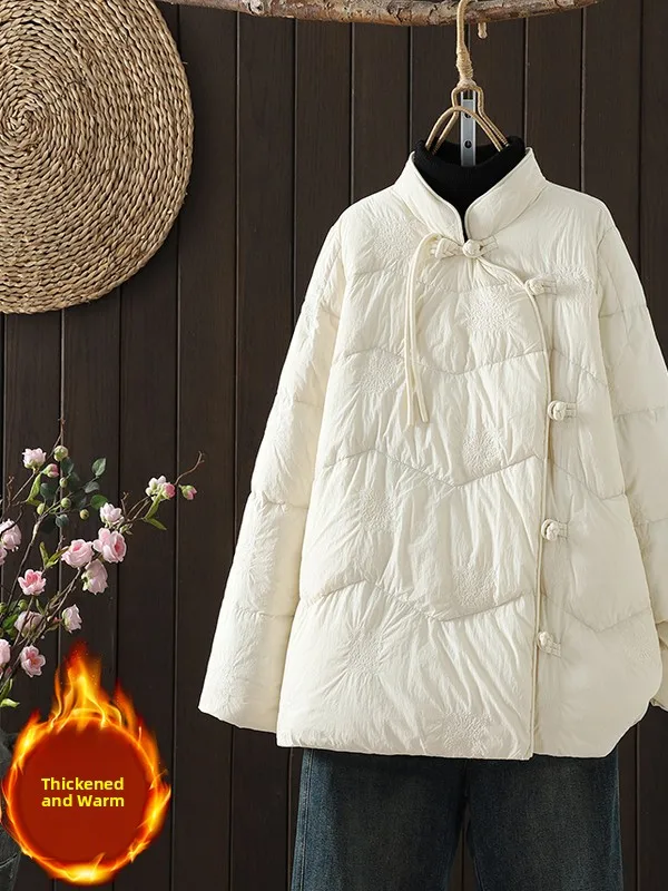 

New Chinese Sle Women's Cotton Jaet Ethnic Embroidery Asymmetrical Lapel Retro Button Warm Outerwear Winter Versatile Cot...